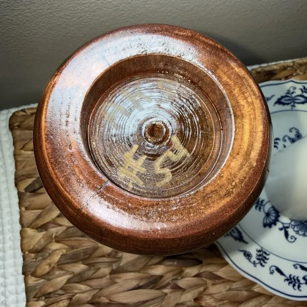 Vintage Hand Turned Wood Vase AKS 54 Mid Century Modern Organic Decor 8.5